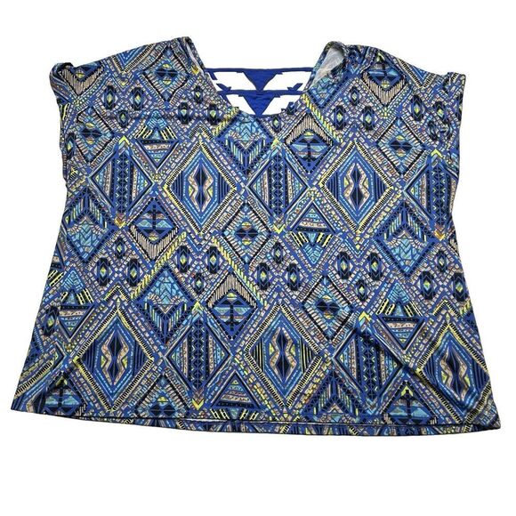 Cato Plus Size Geometric Shirt Blouse Blue Green Colorful Plus 22/24W - Picture 1 of 6